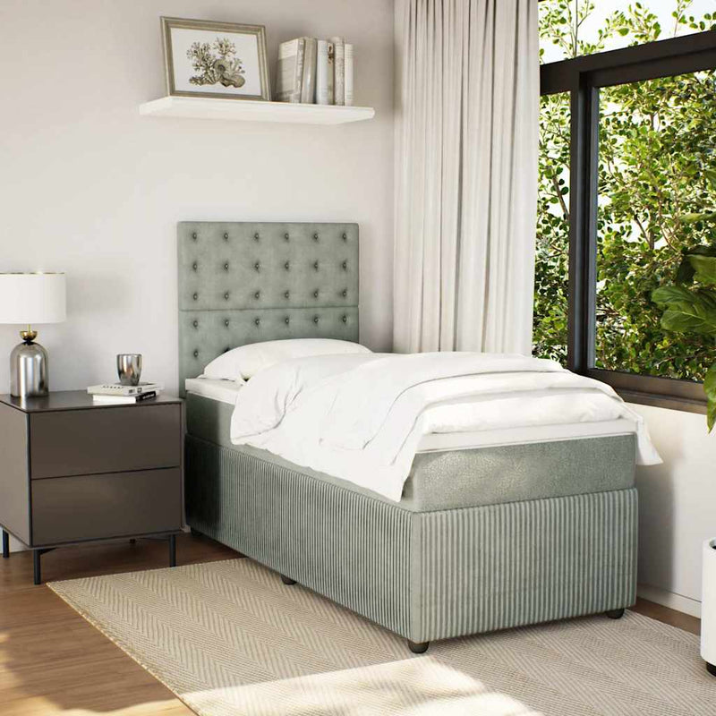 Pat box spring cu saltea, gri deschis, 100x200 cm, catifea