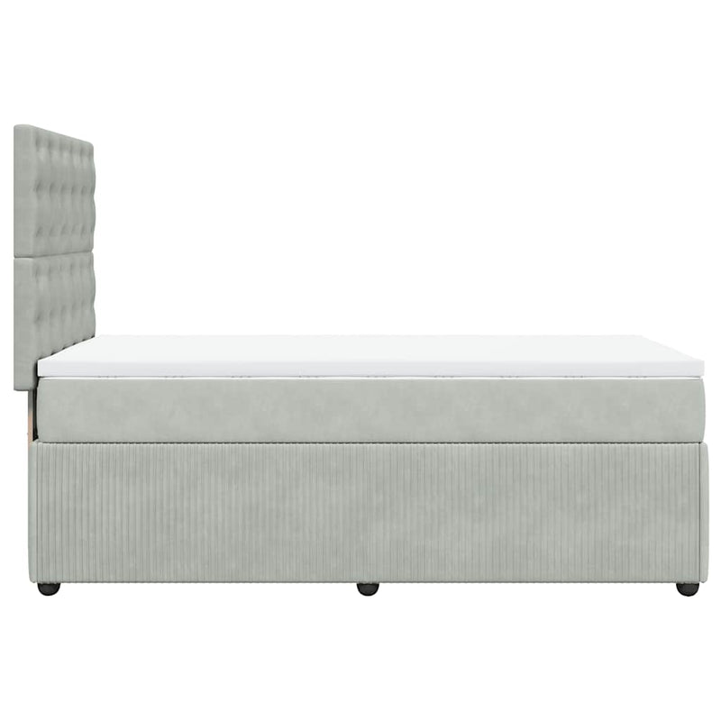 Pat box spring cu saltea, gri deschis, 100x200 cm, catifea