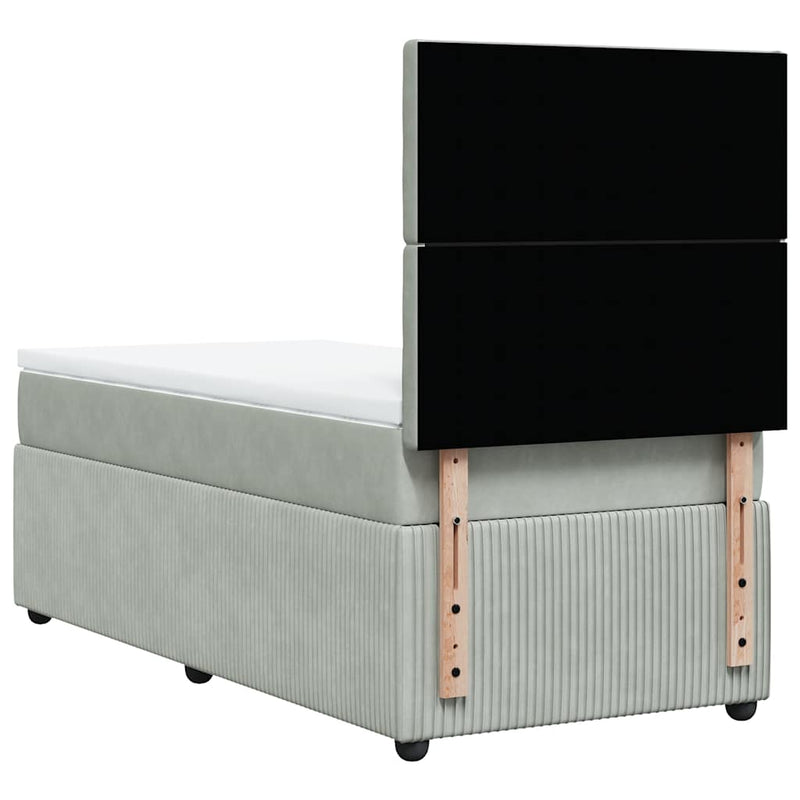 Pat box spring cu saltea, gri deschis, 100x200 cm, catifea