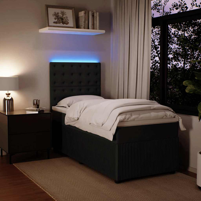 Pat box spring cu saltea, negru, 100x200 cm, catifea