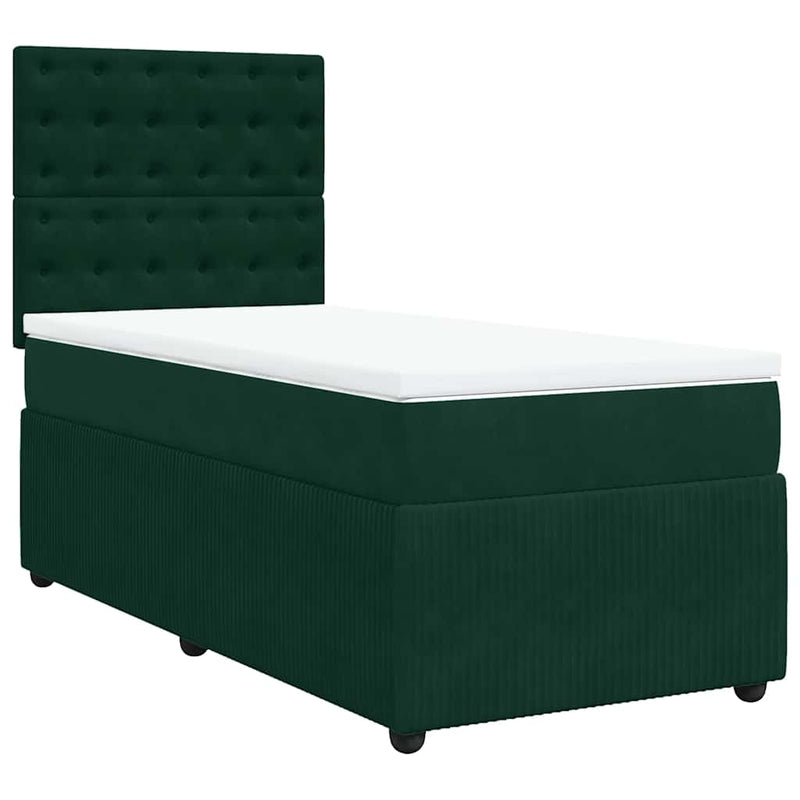 Pat box spring cu saltea, verde închis, 100x200 cm, catifea