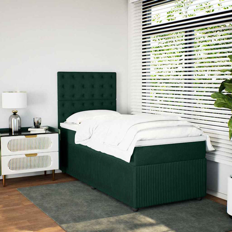 Pat box spring cu saltea, verde închis, 100x200 cm, catifea