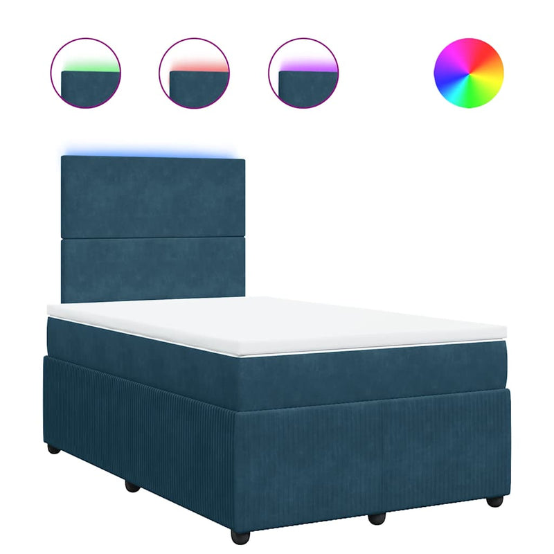 Pat box spring cu saltea, albastru, 120x190 cm, catifea