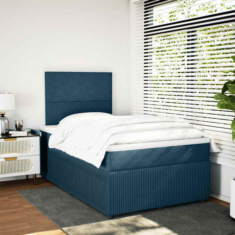 Pat box spring cu saltea, albastru, 120x190 cm, catifea