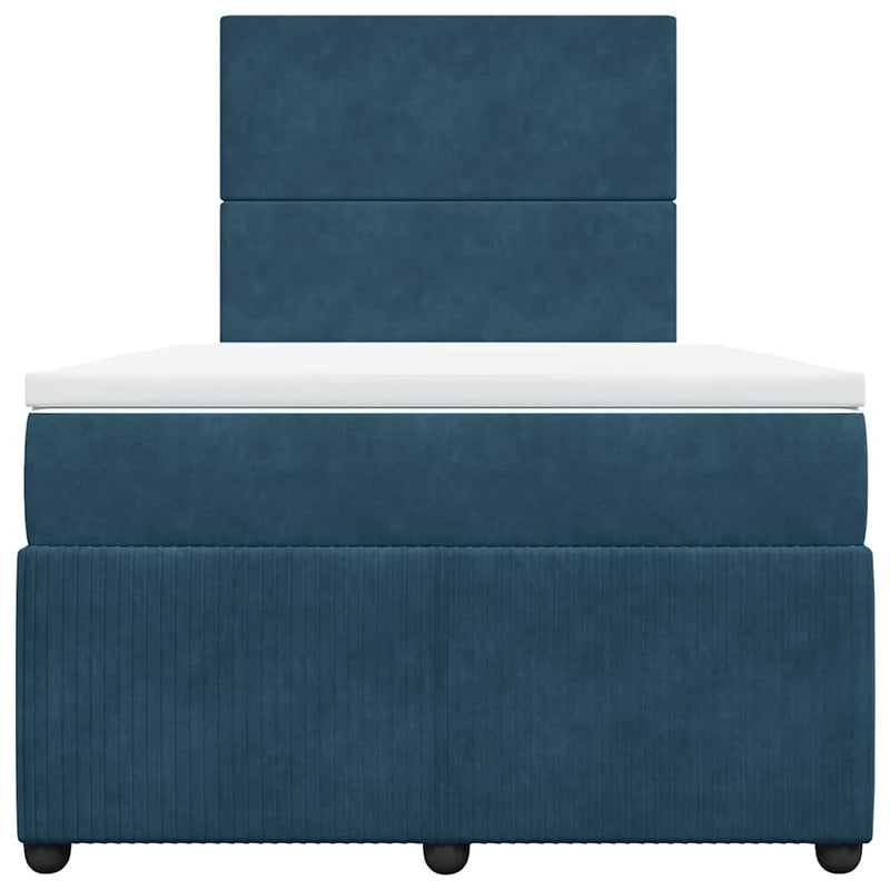 Pat box spring cu saltea, albastru, 120x190 cm, catifea