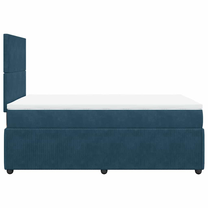 Pat box spring cu saltea, albastru, 120x190 cm, catifea