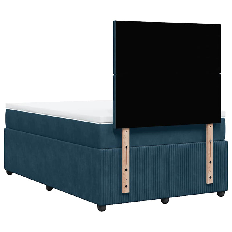 Pat box spring cu saltea, albastru, 120x190 cm, catifea