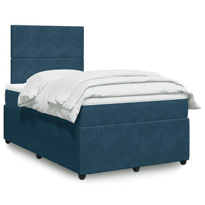 Pat box spring cu saltea, albastru, 120x190 cm, catifea