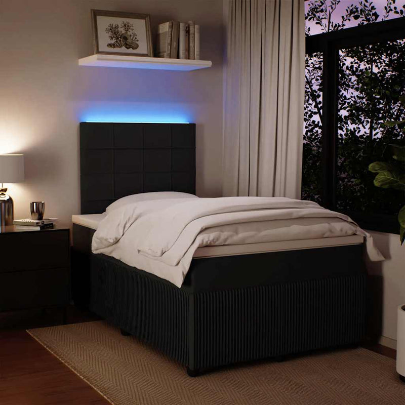 Pat box spring cu saltea, negru, 120x190 cm, catifea