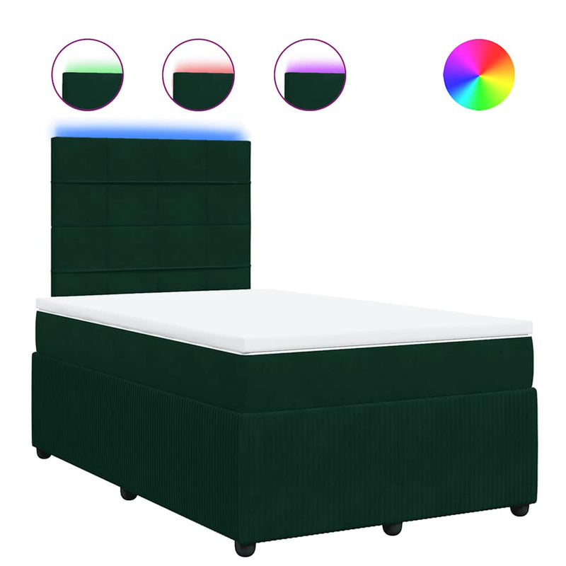 Pat box spring cu saltea, verde închis, 120x190 cm, catifea