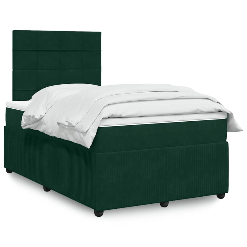 Pat box spring cu saltea, verde închis, 120x190 cm, catifea