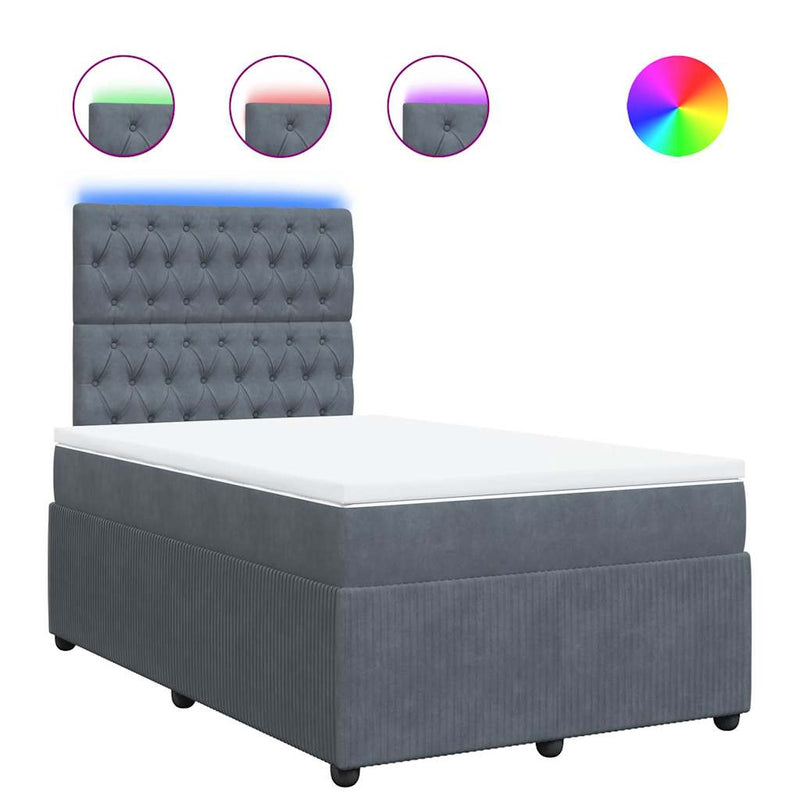 Pat box spring cu saltea, gri închis, 120x190 cm, catifea