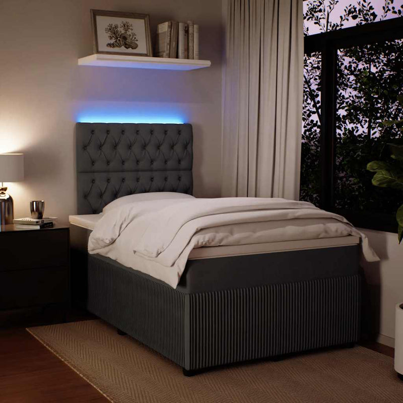 Pat box spring cu saltea, gri închis, 120x190 cm, catifea