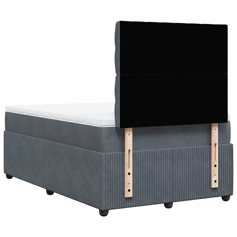 Pat box spring cu saltea, gri închis, 120x190 cm, catifea