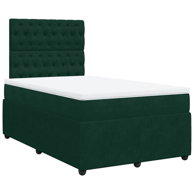 Pat box spring cu saltea, verde închis, 120x190 cm, catifea