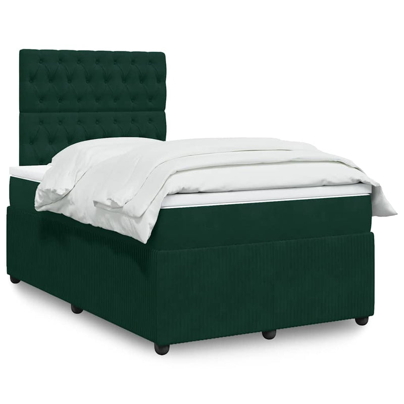 Pat box spring cu saltea, verde închis, 120x190 cm, catifea