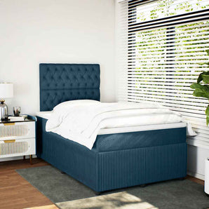 Pat box spring cu saltea, albastru, 120x190 cm, catifea