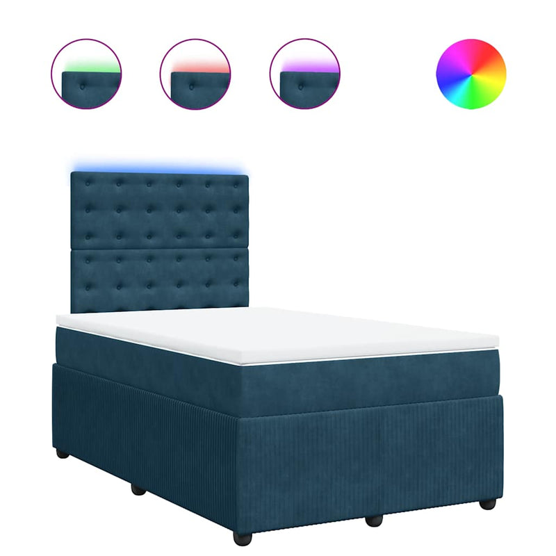 Pat box spring cu saltea, albastru, 120x190 cm, catifea