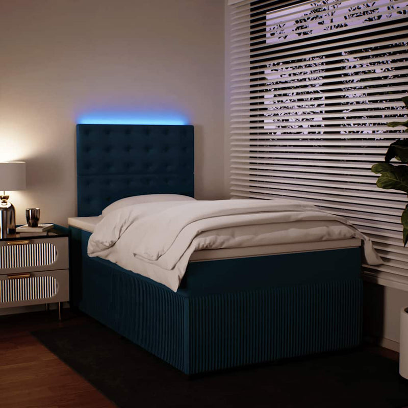 Pat box spring cu saltea, albastru, 120x190 cm, catifea