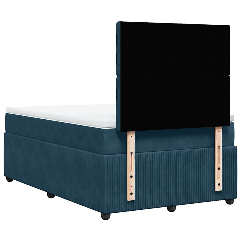 Pat box spring cu saltea, albastru, 120x190 cm, catifea