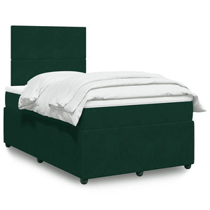 Pat box spring cu saltea, verde închis, 120x200 cm, catifea