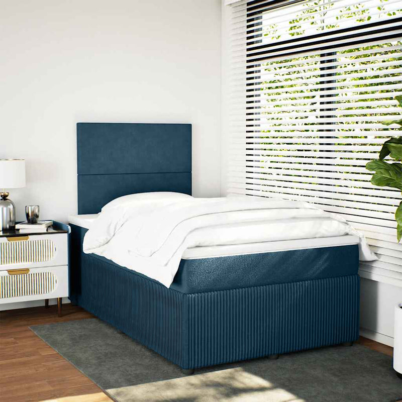 Pat box spring cu saltea, albastru, 120x200 cm, catifea
