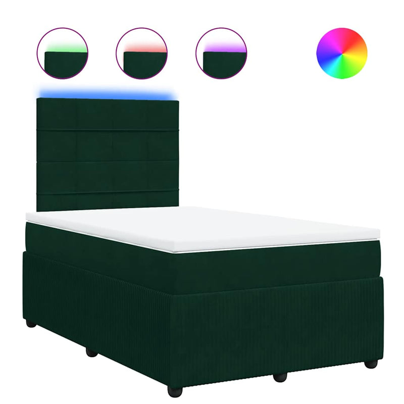 Pat box spring cu saltea, verde închis, 120x200 cm, catifea