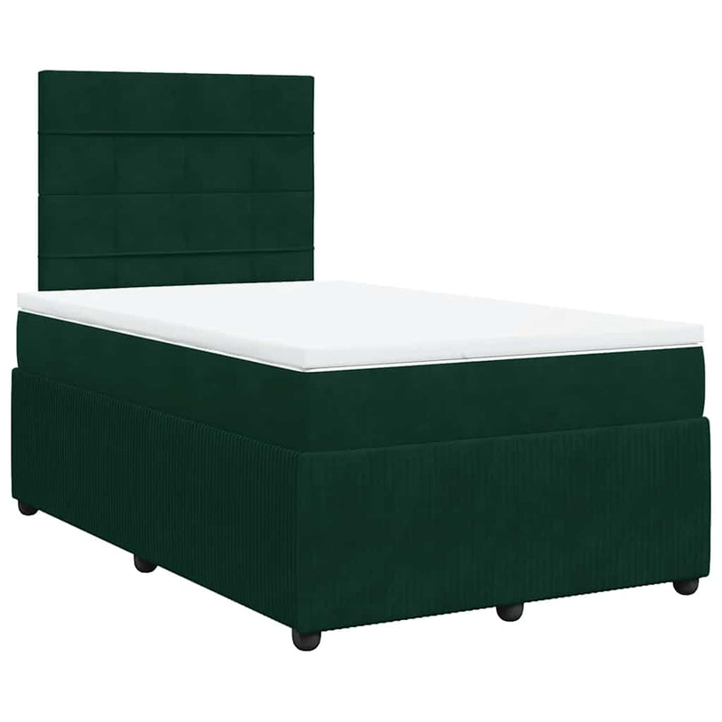 Pat box spring cu saltea, verde închis, 120x200 cm, catifea