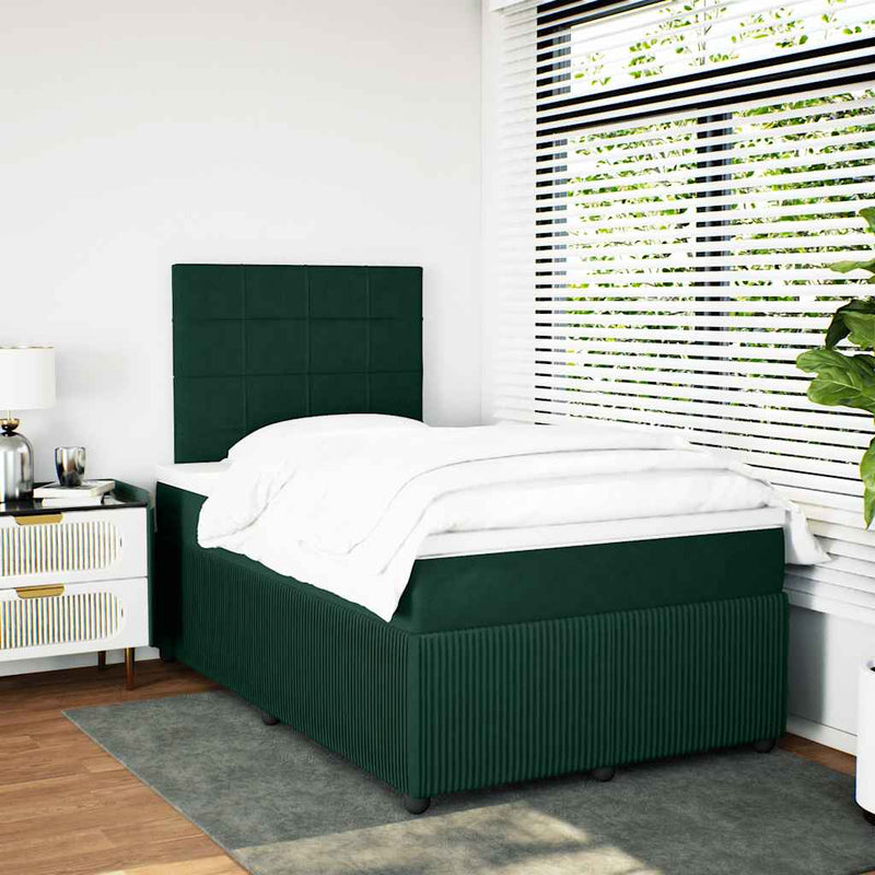 Pat box spring cu saltea, verde închis, 120x200 cm, catifea