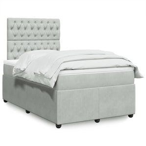 Pat continental cu saltea, gri deschis, 120x200 cm, catifea