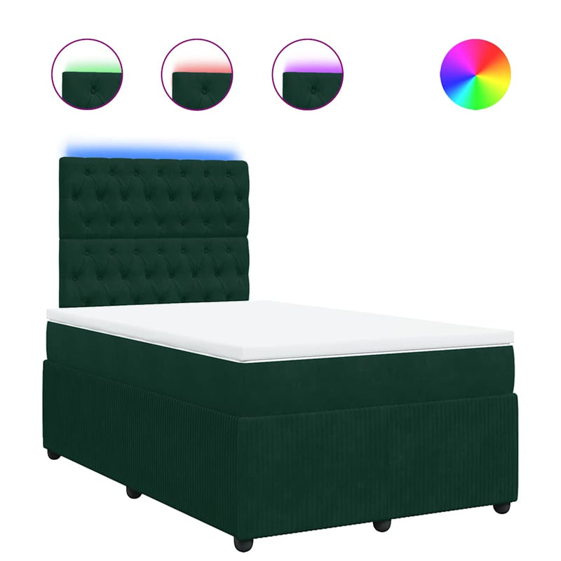 Pat box spring cu saltea, verde închis, 120x200 cm, catifea
