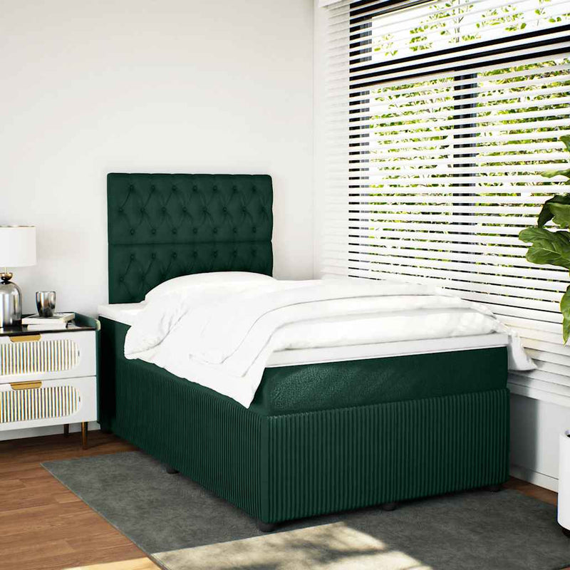 Pat box spring cu saltea, verde închis, 120x200 cm, catifea