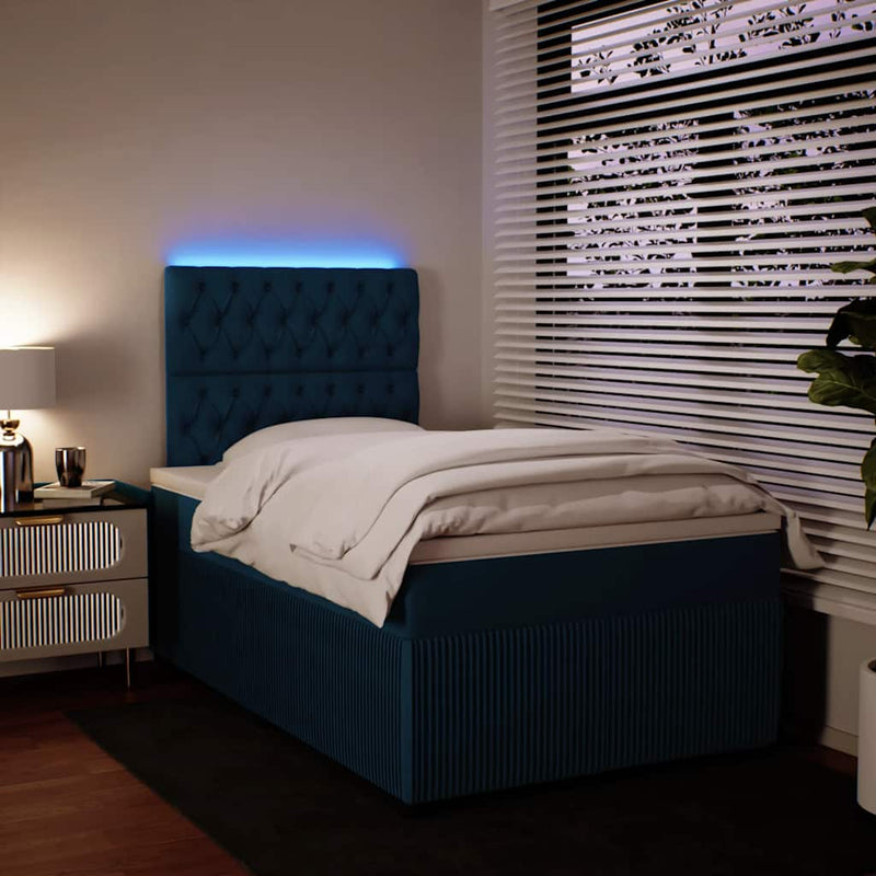 Pat box spring cu saltea, albastru, 120x200 cm, catifea