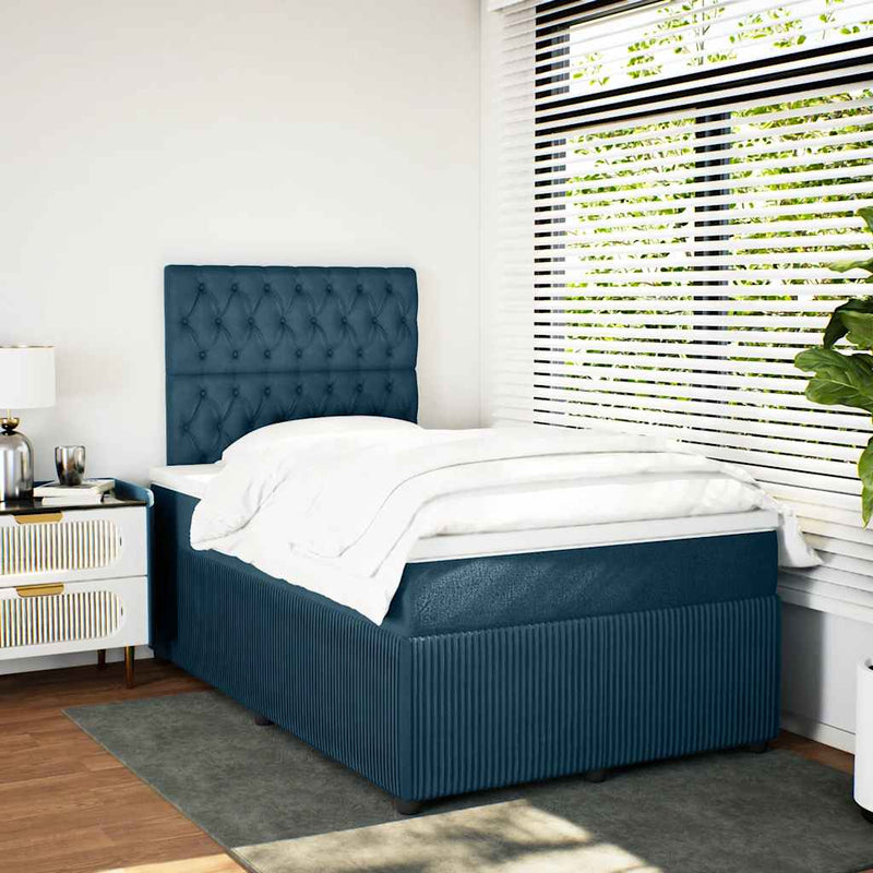 Pat box spring cu saltea, albastru, 120x200 cm, catifea
