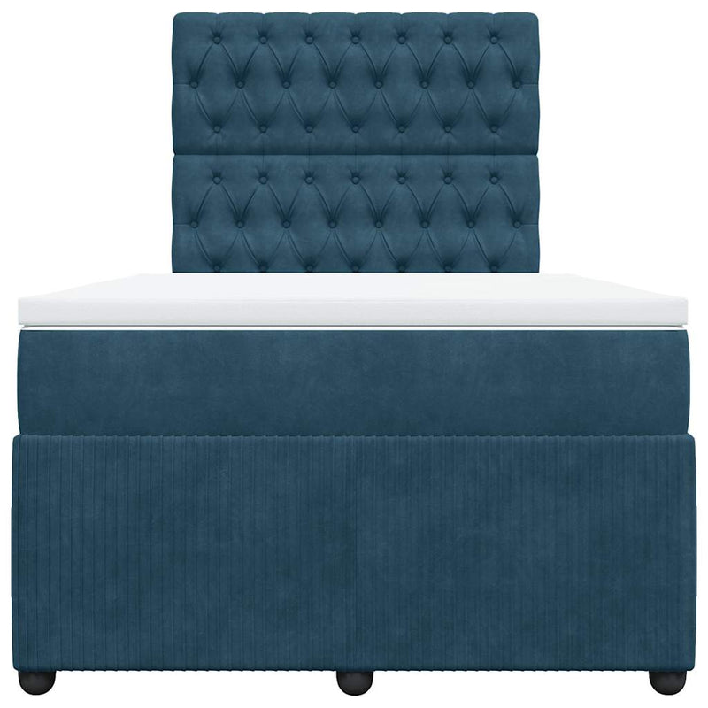 Pat box spring cu saltea, albastru, 120x200 cm, catifea