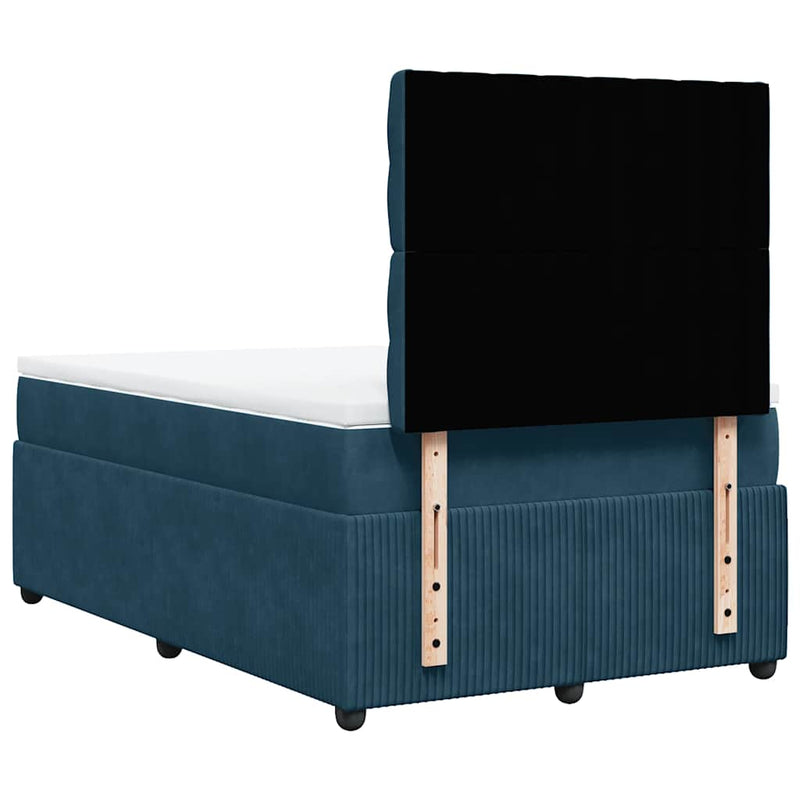 Pat box spring cu saltea, albastru, 120x200 cm, catifea