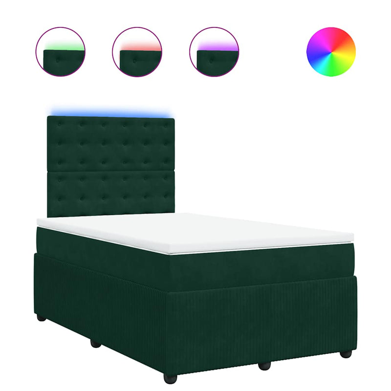 Pat box spring cu saltea, verde închis, 120x200 cm, catifea
