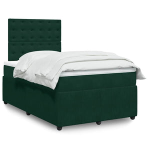 Pat box spring cu saltea, verde închis, 120x200 cm, catifea