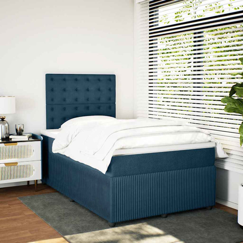 Pat box spring cu saltea, albastru, 120x200 cm, catifea