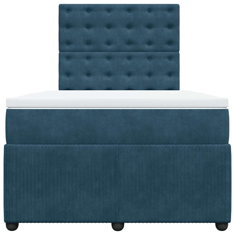 Pat box spring cu saltea, albastru, 120x200 cm, catifea