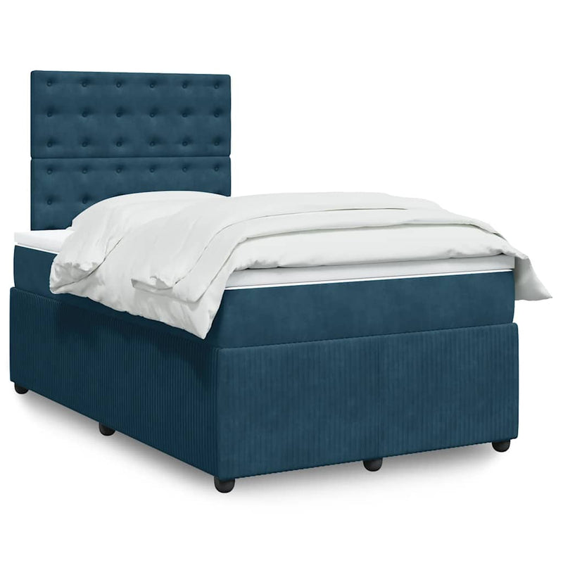 Pat box spring cu saltea, albastru, 120x200 cm, catifea