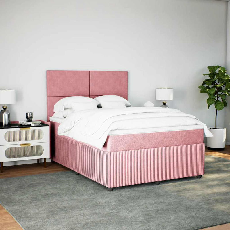 Pat box spring cu saltea, roz, 140x190 cm, catifea