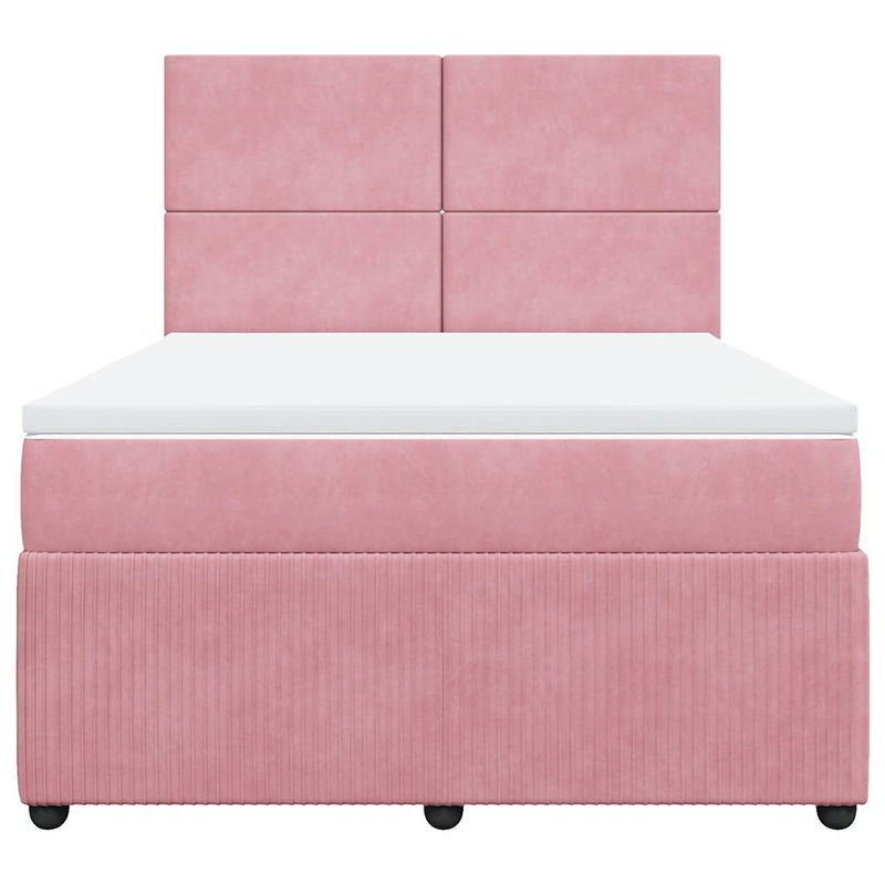 Pat box spring cu saltea, roz, 140x190 cm, catifea