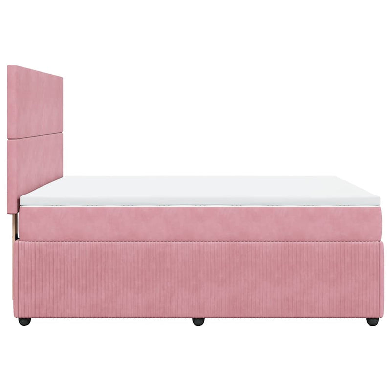 Pat box spring cu saltea, roz, 140x190 cm, catifea