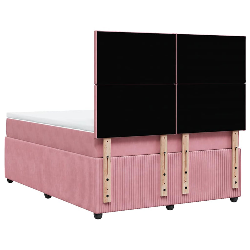 Pat box spring cu saltea, roz, 140x190 cm, catifea