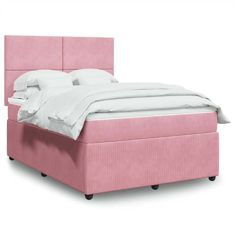 Pat box spring cu saltea, roz, 140x190 cm, catifea