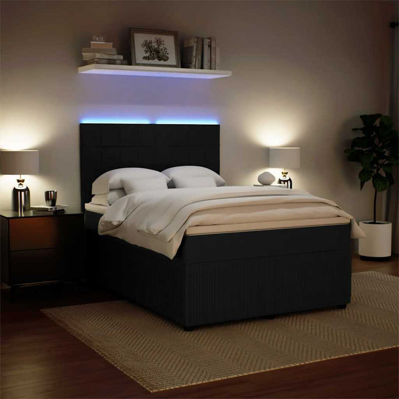 Pat box spring cu saltea, negru, 140x190 cm, catifea