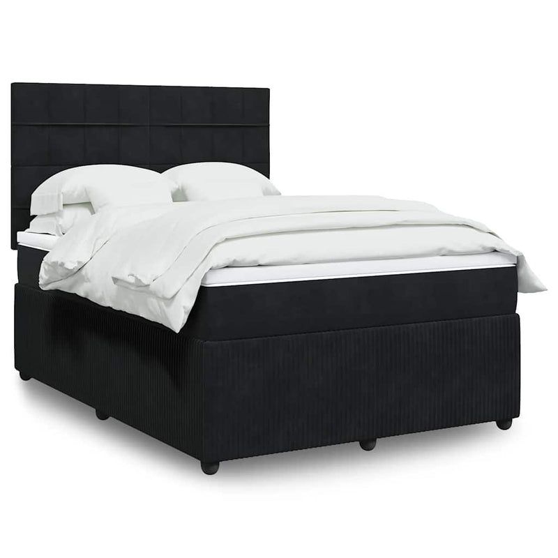 Pat box spring cu saltea, negru, 140x190 cm, catifea