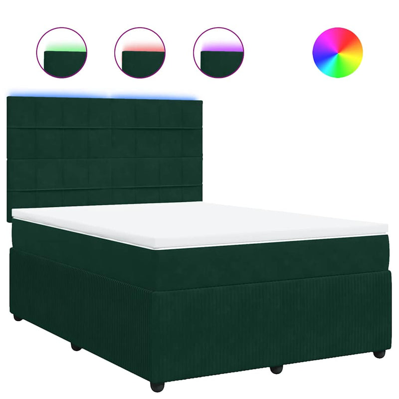 Pat box spring cu saltea, verde închis, 140x190 cm, catifea