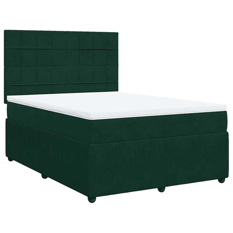 Pat box spring cu saltea, verde închis, 140x190 cm, catifea